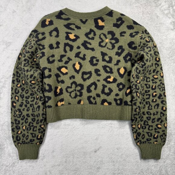 Vans Mix Match Relax Cardigan Leopard Floral Crop Sweater Oversized Preppy Green - Picture 7 of 10